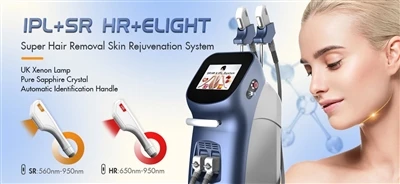 Dikey E-Light IPL Epilasyon ve Shr Cilt Gençleştirme Ekipmanı, 2 Başlıklı
